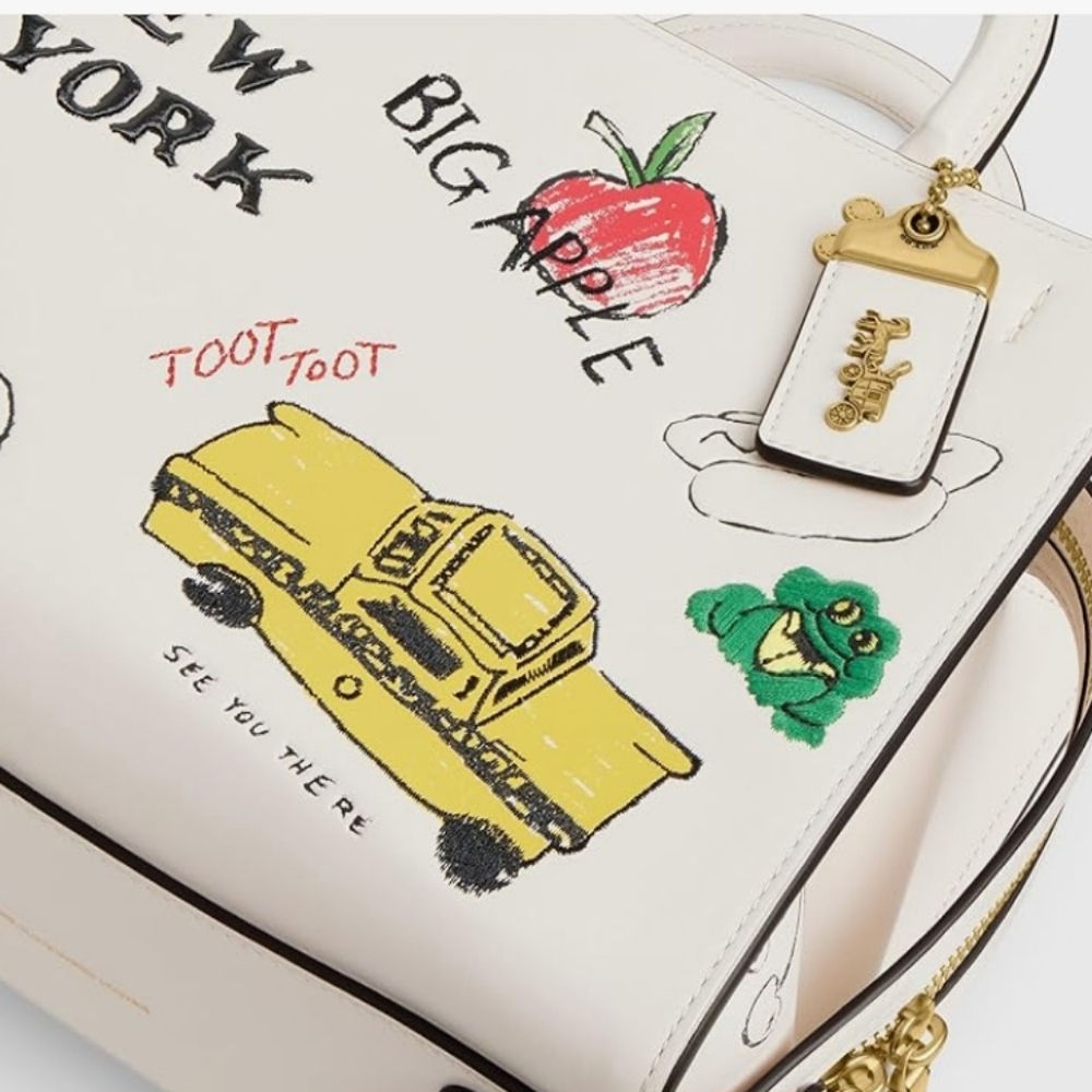 Coach Rogue 25 NYC Sketch Print Leather Satchel Crossbody Bag Chalk White - Picture 3 of 16
